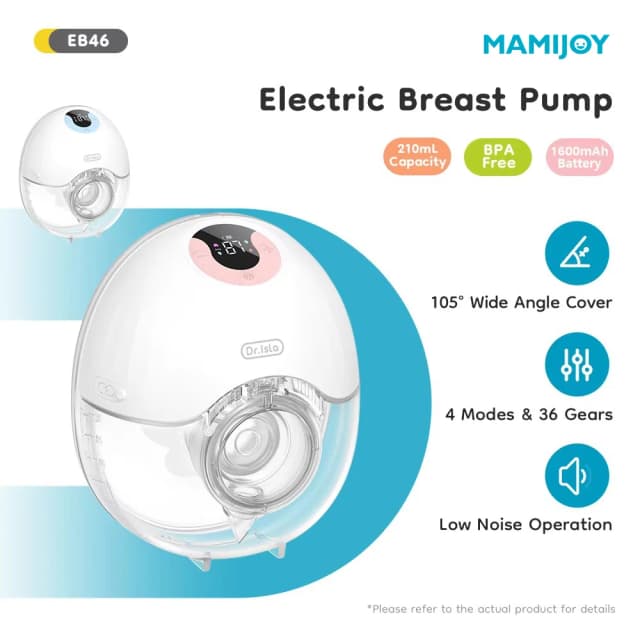 MAMIJOY Tragbare Milchpumpe, 4 Modi und 36 Stufen, tragbare elektrische Milchpumpen, Komfort, Milchsammler, freihändig, niedrige Niose, EB46
