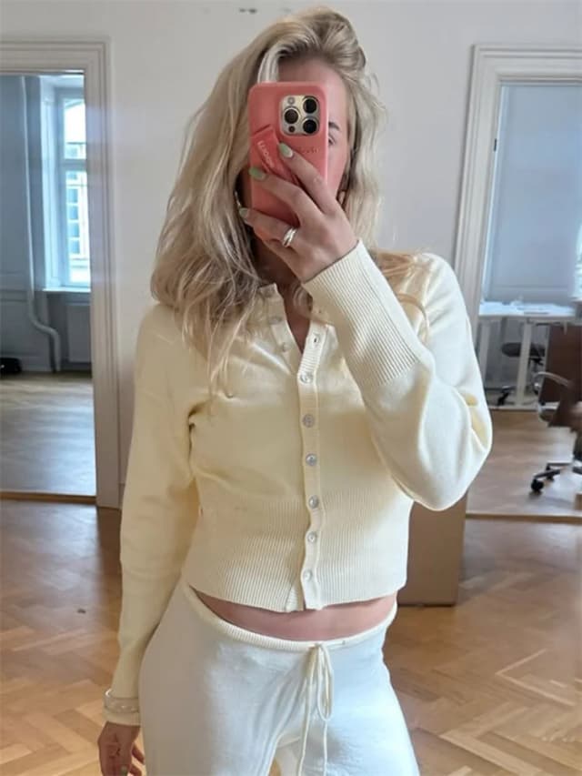 Tossy Casual Strickjacke Top Für Frauen Langarm Rippen Patchwork Schlank Elegante Lose Cropped Top Weibliche Strickwaren Strickjacke