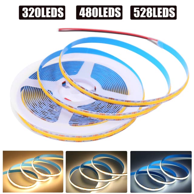 DC 12 V 24 V COB-Streifen 480 384 320 528 LEDs/m, hohe Dichte, RA90, weiß, 3000 K, 4000 K, 6000 K, IP21, flexibles Bandseil, LED-Licht