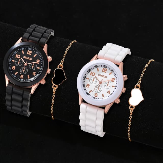 4PCS Mode Einfache Uhr Luxus männer und frauen Gürtel Business Freizeit Armband Quarzuhr Liebe Uhr Uhr Set
