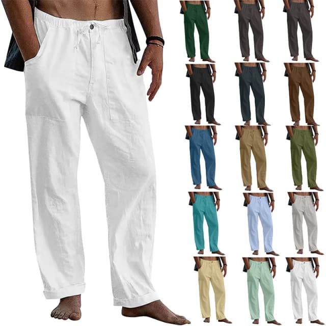 Herren-Freizeithose, Heimhose, 2023, neuer Mann, Baumwolle, Leinen, große Größe, weiß, gerade Hose, solide Strandhose, schwarze Fitnesshose
