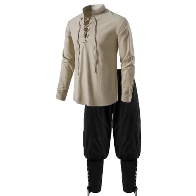 2-teiliges mittelalterliches Ritter-Kostüm-Set für Herren, Renaissance-Cosplay-Piratenhemden, Knöchelband-Hosen für Halloween, Baumwoll-Leinen-Stoff