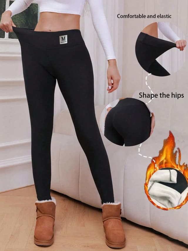 Damen Winter warme Plüsch thermisch schwarze Leggings-gemütliche dehnbare Hose für Herbst & Winter