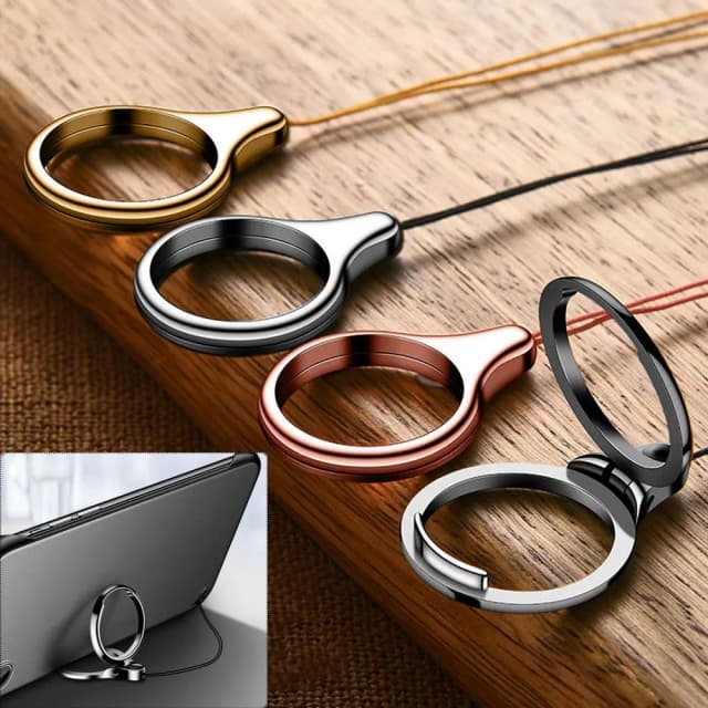 2-in-1-Mobilhalter aus Metall mit Ständer und Ring zum Aufhängen von Seilen, 360-Grad-Fingerring-Lanyard für Telefon