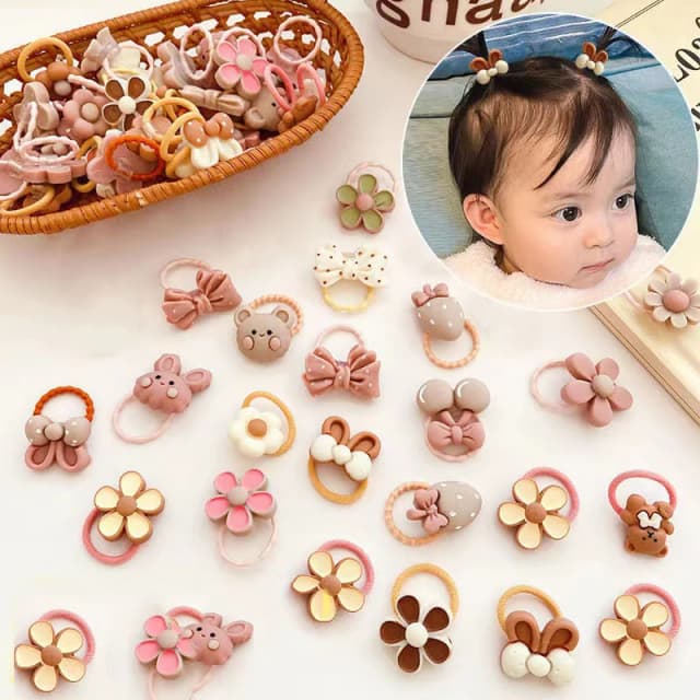 20 Teile/los Nette Cartoon Bär Kaninchen Haarband Mädchen Elastische Gummiband Headwear Blume Bogen Baby Kinder Haar Zubehör Ornamente