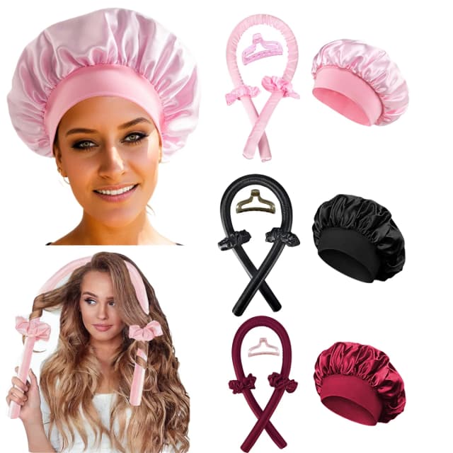 Heatless Curling Rod Stirnband Satin Bonnet Set No Heat Lockenwickler Lockenwickler Weiche Lockenwickler Lazy Curls Schlafmütze Nachtmütze