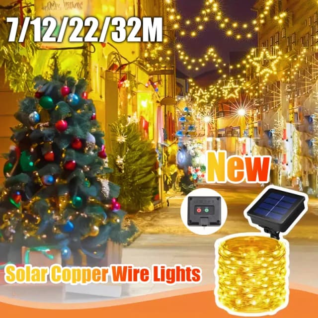 Solar-Lichterkette aus Kupferdraht für den Außenbereich, wasserdichte Lichterkette, 8 Modi für Weihnachten, Garten, Baum, Höfe, Party, Hochzeit, Dekoration