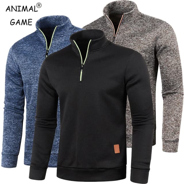 Herbst männer Halb Zipper Sweatshirts Lange Ärmel Einfarbig Pullover Rollkragen Streetwear Winter Warme Jacke Sport Mäntel