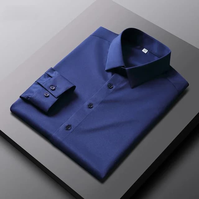 Neues, langärmliges, einfarbiges Business-Casual-Hemd für Herren, knitterfrei, knitterfrei, bequem, vielseitiges Oberteil für die ganze Saison