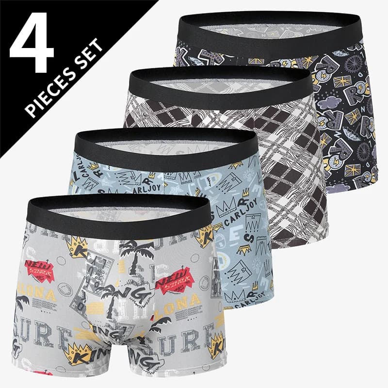 4er-Pack europäische und amerikanische Größe, bedruckte Boxer-Unterwäsche für Herren, bequeme Badehose, übergroße Unterwäsche-Shorts