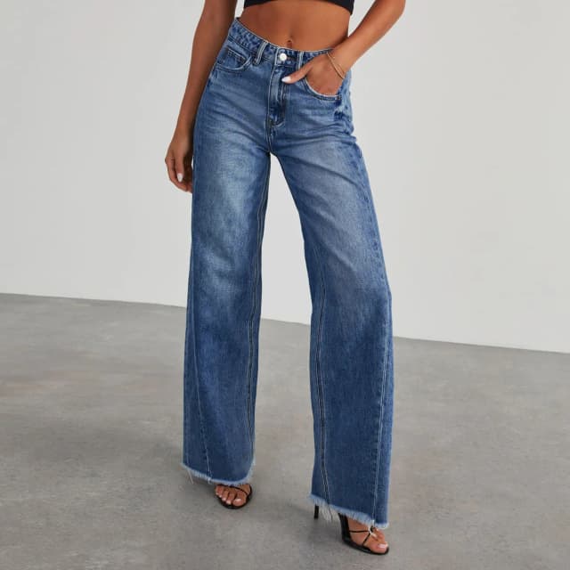 Hoch taillierte, gerades Bein, Furred Jeans, Damenmode, hoch taillierte Hose mit weitem Bein, Frühling und Herbst für Damen Y2k