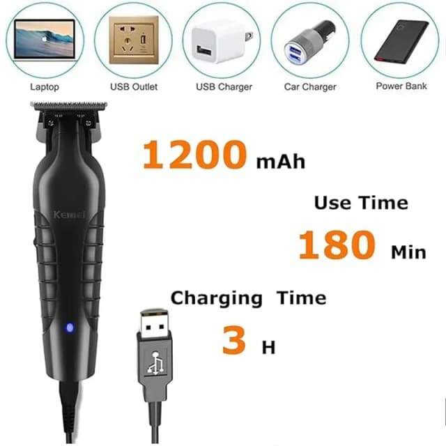 Kemei KM-2299 USB-Schnelllade-Haarschneidemaschine, Friseurmaschine, 1200 mA, wiederaufladbarer kabelloser Haarschneider, Kemei elektrischer Haarschneider