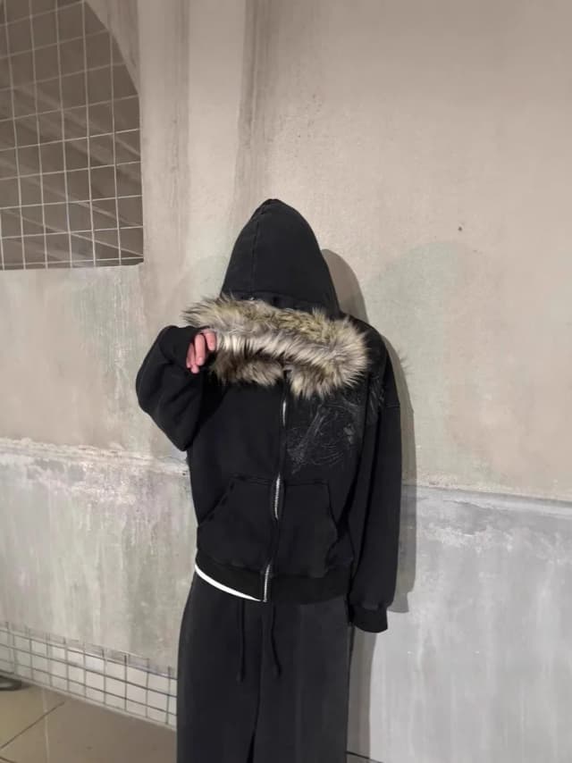 Herbst/Winter Y2k Damen Ästhetische Harajuku Kunstfell-Kragen Hoodies Kleidung Grafik Hip Hop Punk Gothic Reißverschluss-Hoodies 2025 Neu