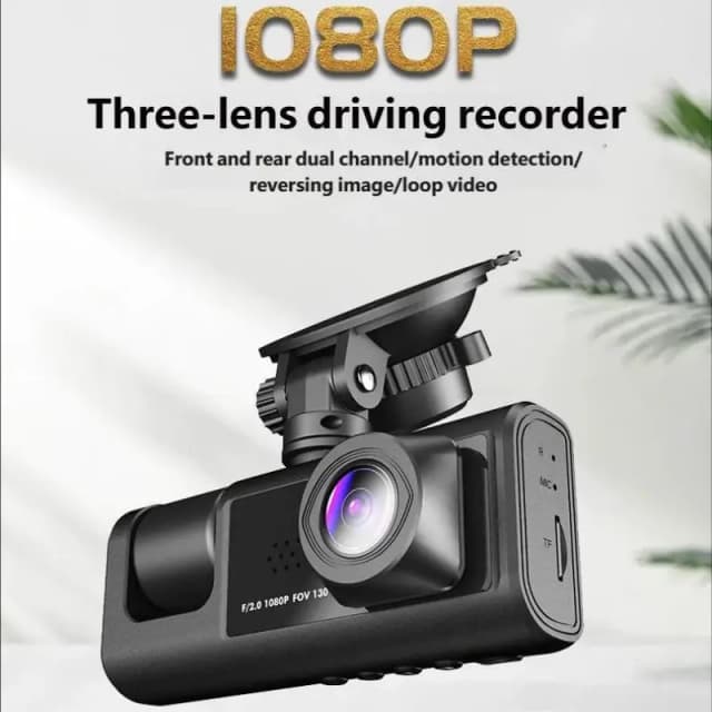 AutoCam WIFI Triple Kamera Dashcam 1080P 2 Zoll 3-Kanal Auto Innen Außen Recorder mit Nachtsicht