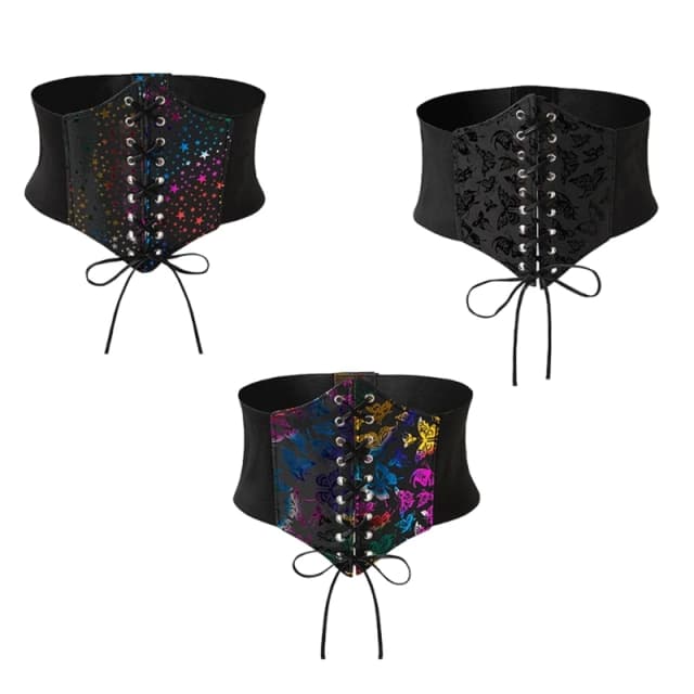 Y166 Print Lace Up Korsett Vintage Bustier Korsett Gürtel Teaparty Kostüm Cincher Gürtel