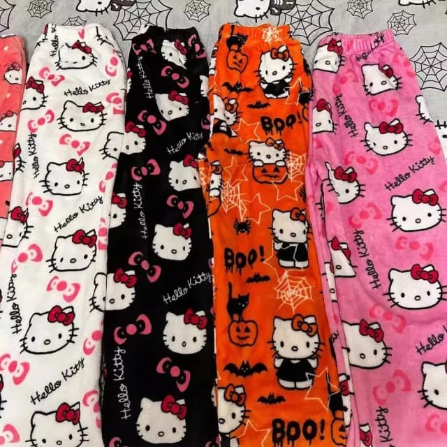 Halloween Cartoon Hello Kitty Flanell Pyjama Damen Herbst und Winter Plus samt warme lässige Home Graffiti Hose
