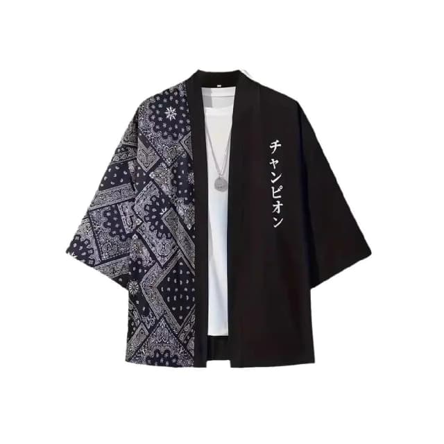 Herren Harajuku Japanischer Patchwork Paisley Print Kimono Cardigan Traditionelle 3/4 Ärmel Haori Yukata Cosplay Kleidung für den Sommer