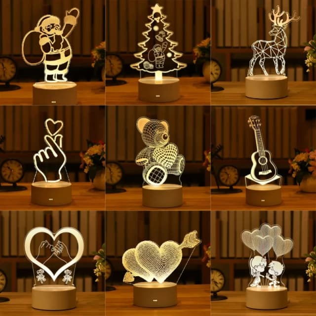 Romantische Liebe 3D Acryl Led Lampe für Zuhause Kinder Nachtlicht Tisch Lampe Weihnachten Party Decor Valentinstag Nachttisch Lampe