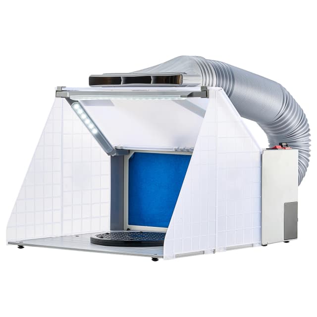 SucceBuy Airbrush-Spritzkabine mit zwei Lüftern, tragbares Hobby-Airbrush-Farbspritzkabinen-Set mit LED-Leuchten und Abluftverlängerungsschlauch