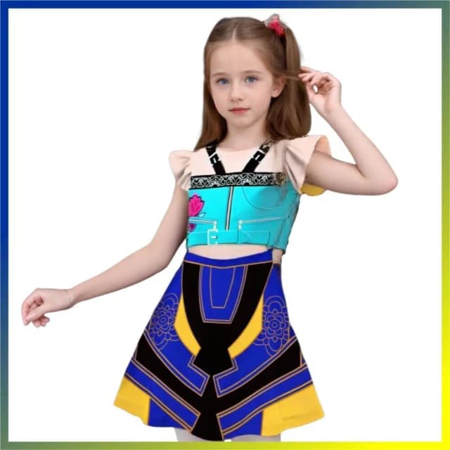 Halloween Buntes Cosplay Kostüm für Mädchen Gruppe Sänger Idol Rollenspiel Weihnachten Kleid mit fliegenden Ärmeln
