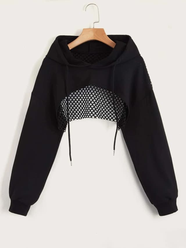 Street Sport Drop Shoulder Kordelzug Hollow Out Super Crop Sport Hoodie ohne Cami Top