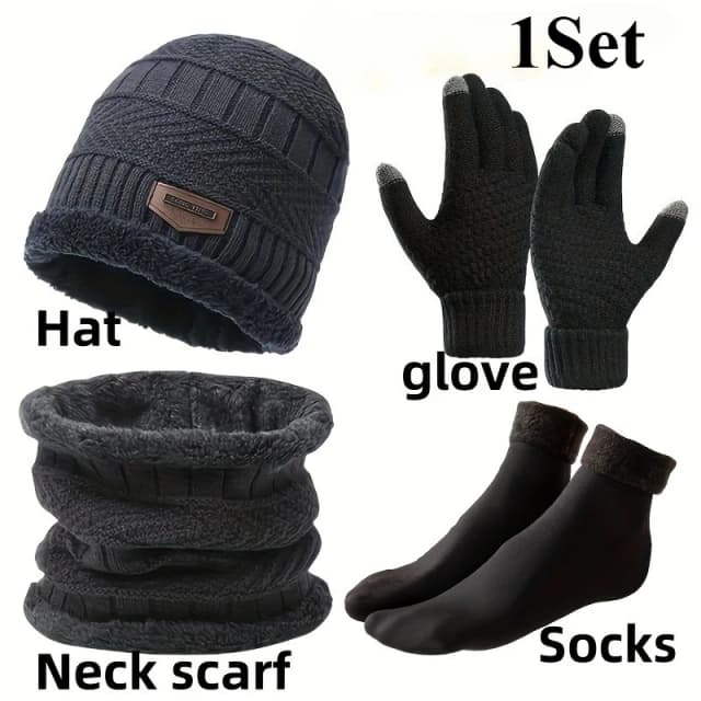1Set warmes Winter-Set: Mütze, Schal, Handschuhe, Socken, Unisex, modischer warmer Hals für den Winter, warme Fingerhandschuhe
