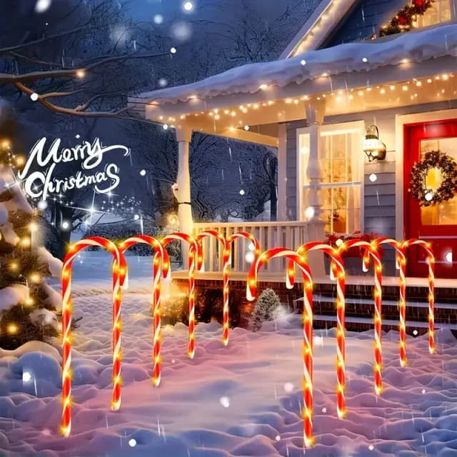 5 Stück Weihnachts-Solar-Zuckerstangen-Lichter mit 8 Modi, Weg-Lichter, geeignet für Hof, Auffahrt, Rasen, Garten, Weihnachtsbaum-Dekoration