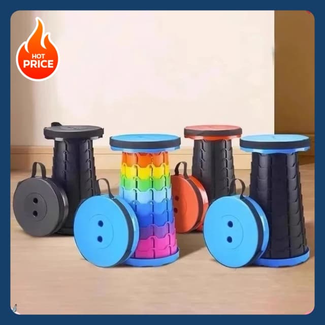 Ein praktischer Hocker, perfekt zum Angeln, Strand und Camping. Tragbarer klappbarer Teleskopstuhl aus Kunststoff mit verstellbarer Höhe.