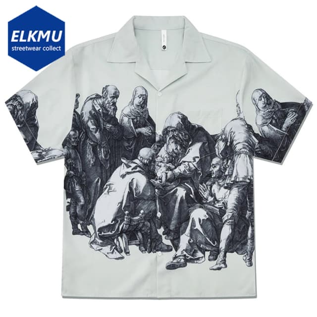 Vintage Shirts Männer Sommer Lose Beiläufige Kurzarm Button Up Bluse Hip Hop Harajuku Übergroßen Streetwear Shirts 2025