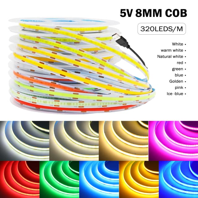 DC 5V USB Cob Streifen 320leds/m weiß/Eisblau/rosa/gelb/rosa/rot flexible Band Seil Nacht lampe TV Hintergrund beleuchtung LED-Streifen