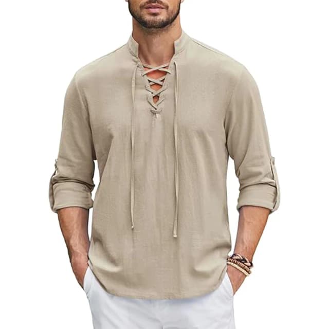 Herren Renaissance Hemd Pirat Mittelalter Wikinger Top Baumwolle Leinen Hemden Herren Langarm Halloween Kostüm