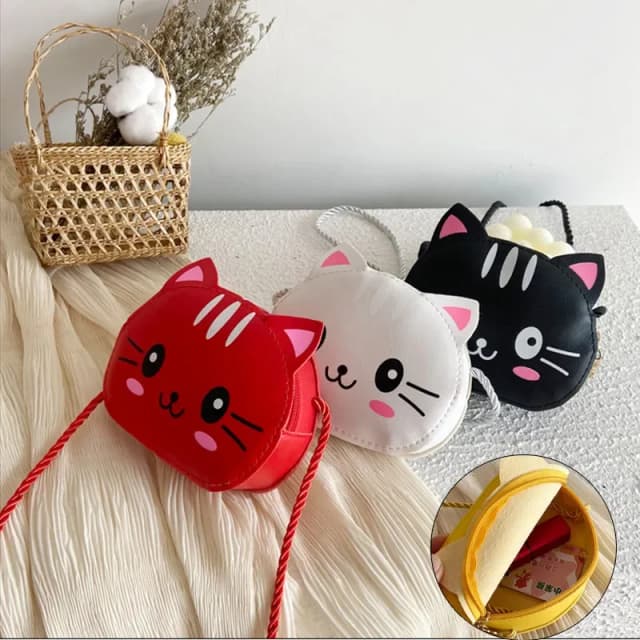 Kleine Schulter Umhängetaschen Niedliche Katze Kinder Geldbörse Brieftasche Mode Prinzessin Kinder Mini Handtaschen Baby Mädchen PU Leder