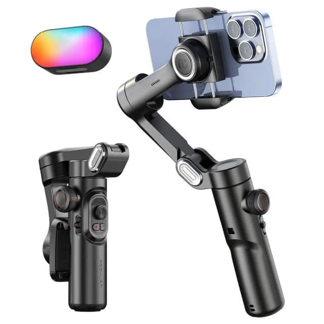 AOCHUAN 3-Achsen Handheld Gimbal Stabilisator für Smartphones mit Aufhellungslicht für iPhone Android Gesichtsverfolgung Vlog Smart XE