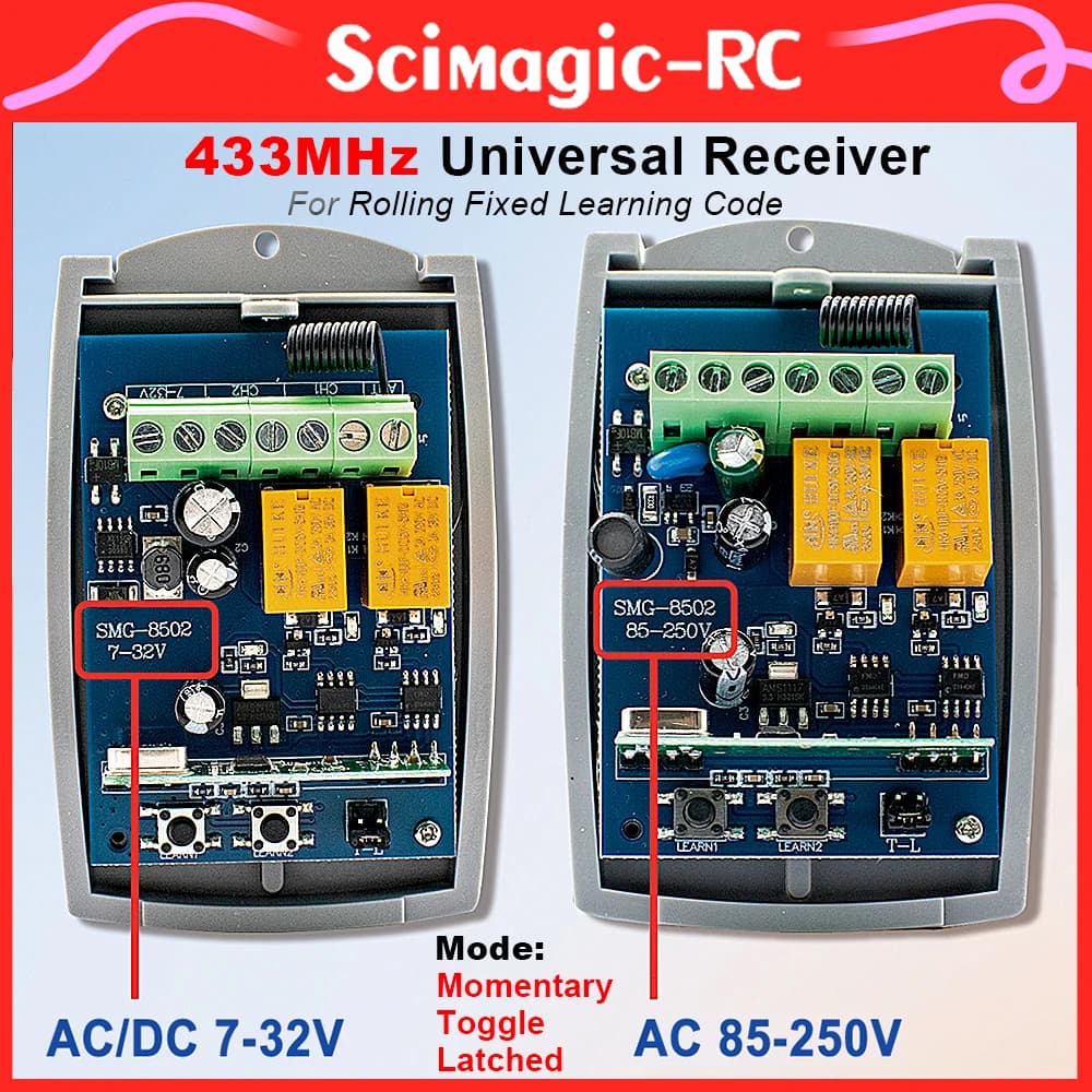 433 MHz Universal-Funkfernbedienung AC DC 7–32 V 220 V 2CH HF-Relaisempfänger und Sender für Garagentor- und Torsteuerung