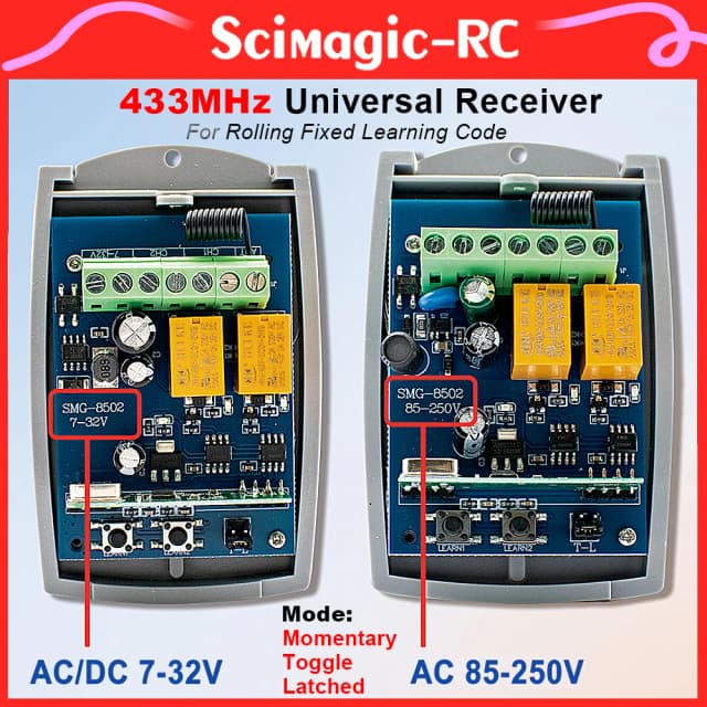 433 MHz Universal-Funkfernbedienung AC DC 7–32 V 220 V 2CH HF-Relaisempfänger und Sender für Garagentor- und Torsteuerung