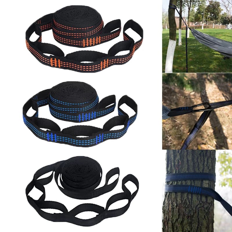 2 Stück Hängemattengurte, speziell verstärkte Polyestergurte, 5 Ringe, hochbelastbare Hängemattengurte mit Widerhaken für Outdoor-Camping