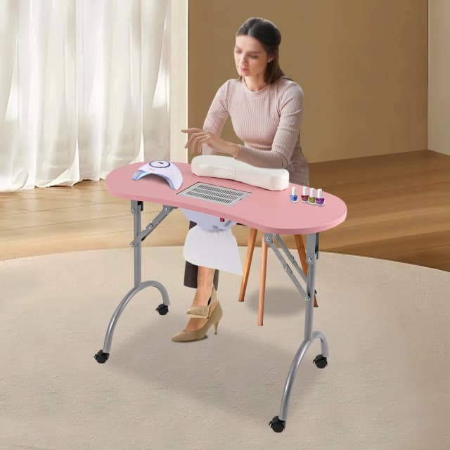 Klappbarer Nageltisch mit Rollen, multifunktionaler tragbarer Maniküretisch mit MDF-Tischplatte für Haushalte