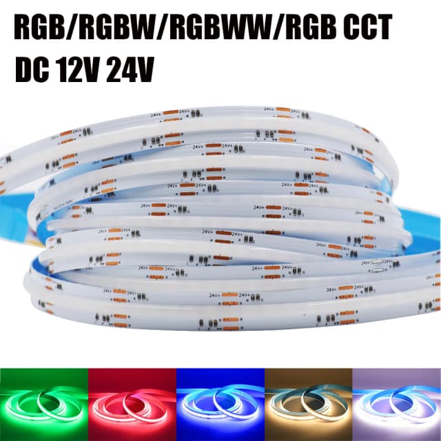 RGB RGBW RGBWW RGBCCT COB LED-Streifen 12 V 24 V 840 784 LEDs/M Flexibles, hochhelles, stippenloses LED-Band, Diode, flexibles Band