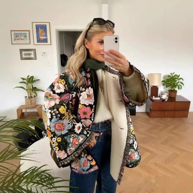 Herbst/Winter Mode Gedruckt Imitation Kaschmir Baumwolle gepolsterte Kleidung, Casual Ausgestellte Ärmel Lose Baumwolle gepolsterte Kleidung Frauen
