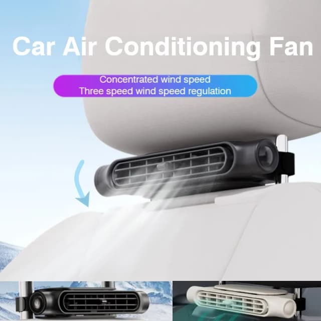 Tragbarer Autositz-Ventilator für den vorderen und hinteren Sitz, USB-betriebener Auto-Kopfstützen-Kühlluftventilator, verstellbarer Riemen, Auto-Innenventilator