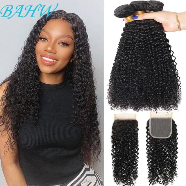 12A burmesische verworrene lockige Bundles mit 4x4 Spitzenverschluss, 100 % menschliche Haarwebart, 3/4 Stück, reines Haar, Bundles mit Schweizer Spitzenverschluss