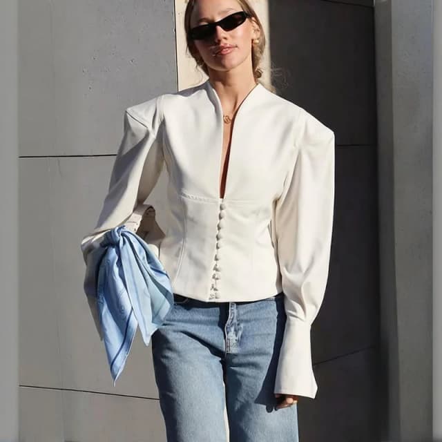Tornova 2025 Herbst Neue Taille-geschlossenen Blazer Mantel frauen V-ausschnitt Langarm Tasten Dünne Kurze Mantel Mode Büro dame Blazer