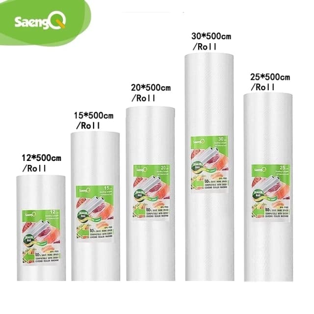 saengQ Vakuumbeutel für Lebensmittel, Vakuumiergerät, Lebensmittel frisch, lang haltend, 12 + 15 + 20 + 25 + 30 cm * 500 cm Rollen/Lot Beutel für Vakuumierer