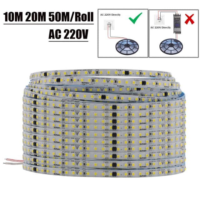 10M 20M 50M/Rolle AC 220V 240V LED-Streifen KEIN Treiber erforderlich IP44 3000K 4000K 6000K 2835 120Leds/M Flexibles Bandseilbandlicht