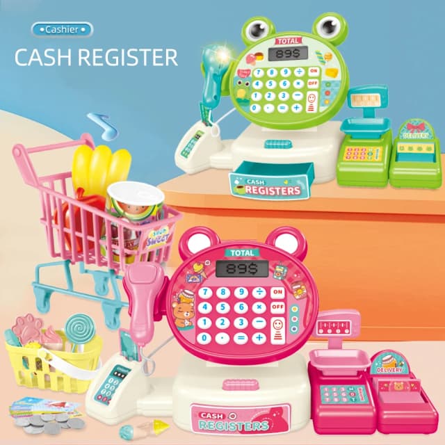 Kinder spielen zu Hause Spielzeug elektrische Simulation Supermarkt Registrierkasse Cartoon Frosch Tier Warenkorb Computer Baby Geschenk