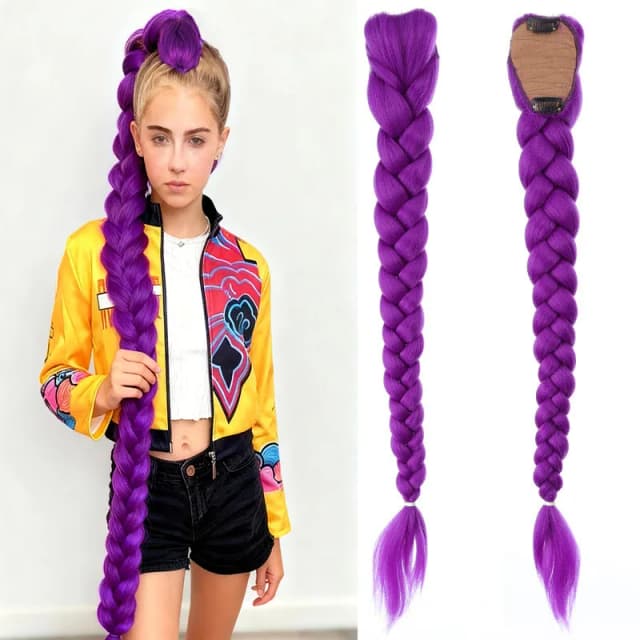26-Zoll langer, synthetisch gewebter lila Haar-Pferdeschwanz für Cosplay-Kostüme, Frisur für Kinder und Mädchen, Halloween, Weihnachten