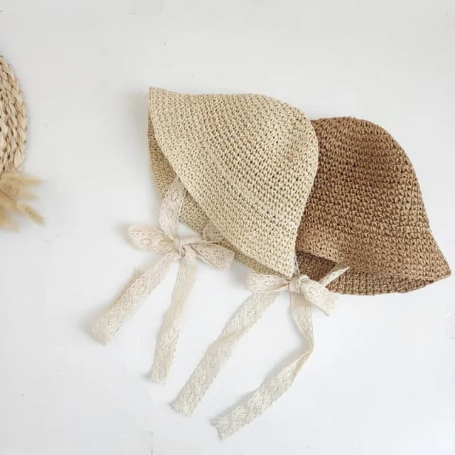 Modische Spitzen-Babymütze Sommer Stroh Schleife Baby Mädchen Kappe Strand Kinder Panama Hut Prinzessin Baby Hüte und Mützen für Kinder 1 Stück