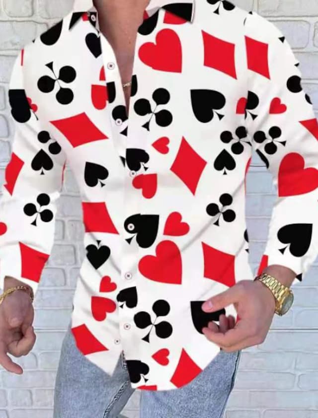 Poker-Shirt für Herren, grafischer Tartan-Umlegekragen, zum Ausgehen, Golf-Shirts, langärmelig, Patchwork-Druck, Kleidung, Bekleidung, Designer