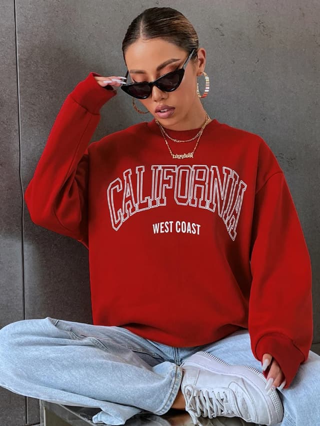 Koreanischer Trend-Sweatshirt für Damen, California West Coast Print, weiblicher Kapuzenpullover mit langen Ärmeln, O-Ausschnitt, sportliche und reichhaltige Kleidung