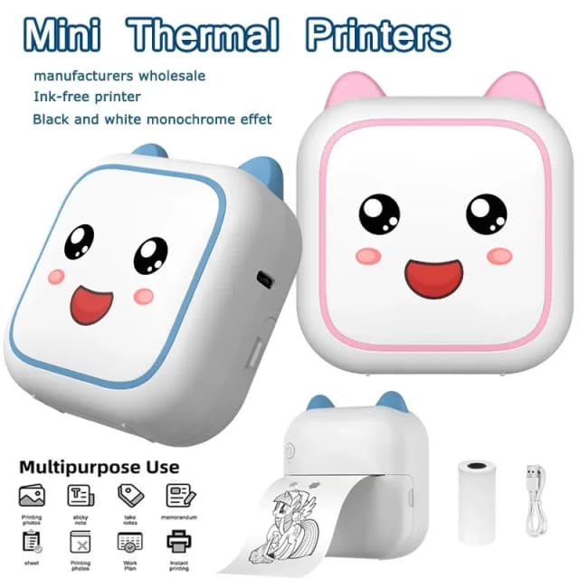 Mini-Lächeln-Drucker ohne Tinte mit Thermopapier, selbstklebender Foto-Etiketten-Recorder, Graffiti-Druck, Bluetooth, kabelloser Maker für Zuhause